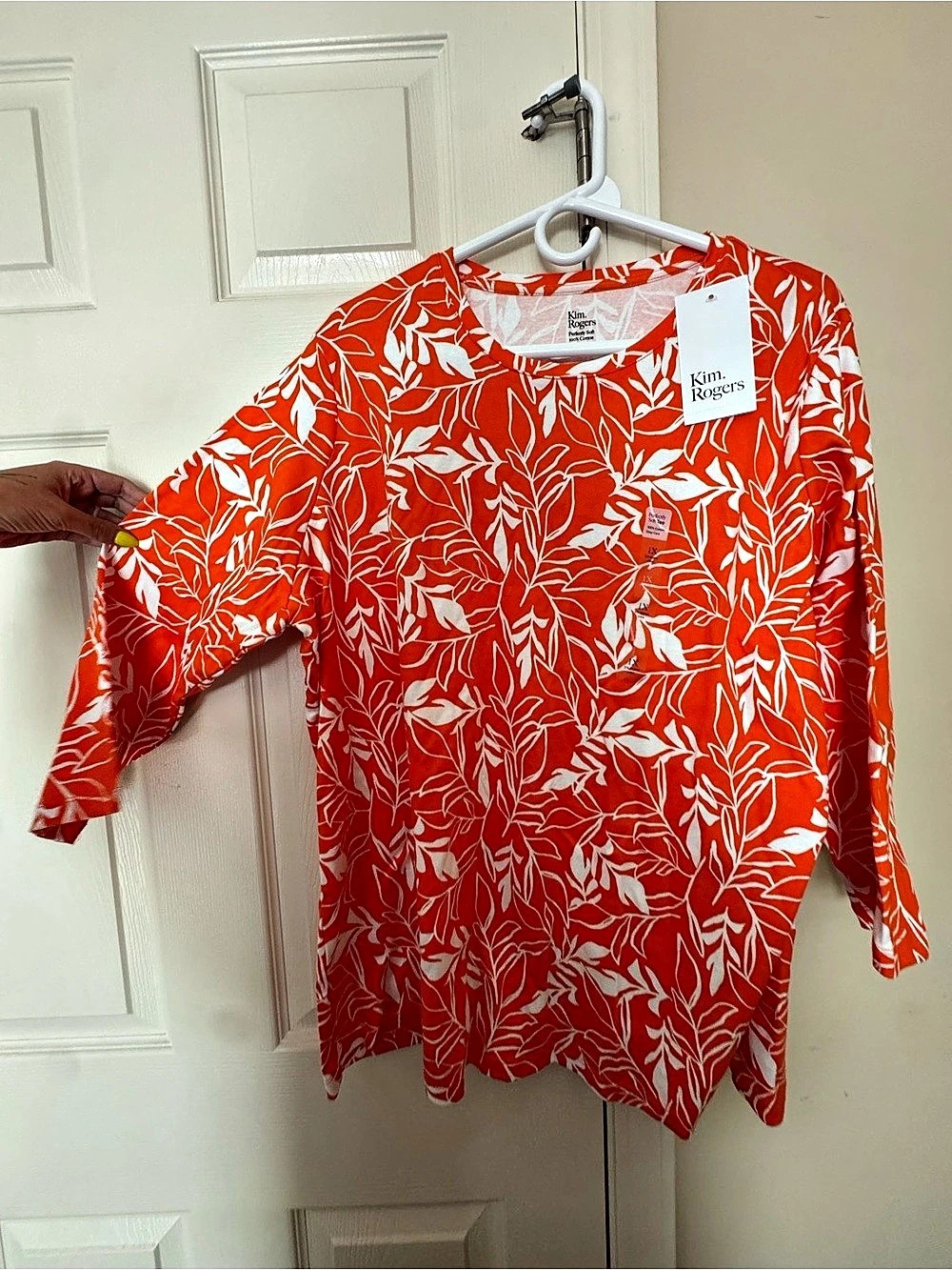 Kim Rogers Plus Size 3/4 Sleeve Printed Shirt Tunic Orange & White 1X